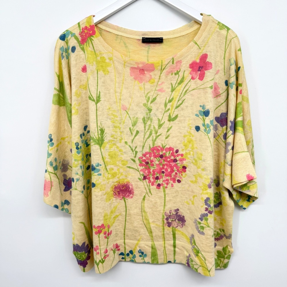 Nally & Millie Top Shirt Size S M Knit Boxy 3/4 Sleeve Cottagecore Pastel USA
